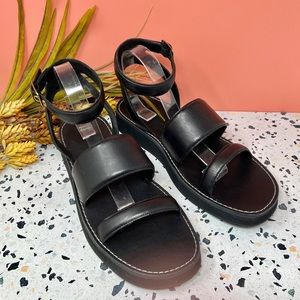 J. Crew Black Chunky Double Strap Ankle Flatform Sandals Sz 12